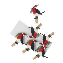 SET OF 6 WOODEN ROBIN CHRISTMAS CARD PEGS